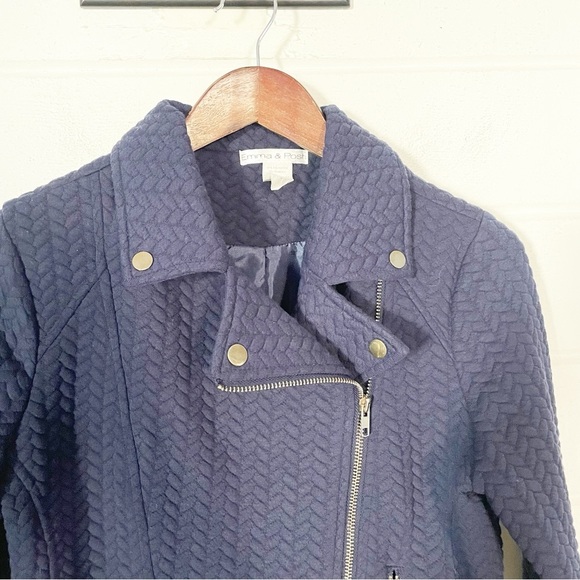 Emma & Posh Blue Cable Knit Biker Jacket Size Large - Picture 3 of 9